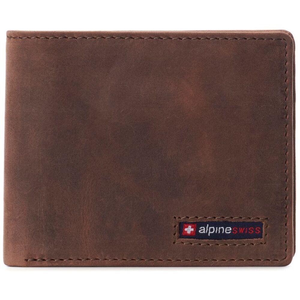 Alpine Swiss Mens Genuine Leather RFID Safe Bifold Wallet Passcase 2 ID Windows